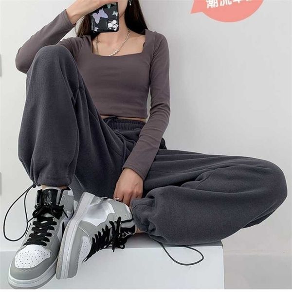 

plus size white gray sweatpants women autumn baggy loose women sports thicken pants warm winter trousers joggers streetwear 211013, Black;white