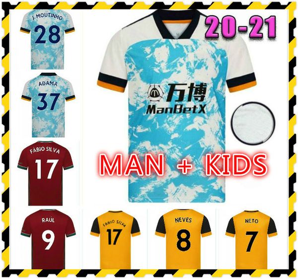

2021 wolves soccer jersey fabio silva 20 21 podence coady vitinha raul neves football shirt j.moutinho adama men+kids kit, Black;yellow