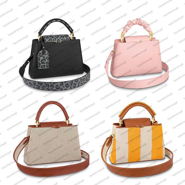 

m58720 m58694 capucines bb mm women bag leather braided wild at heart leopard print embossed beige canvas stripe purse clutch crossbody