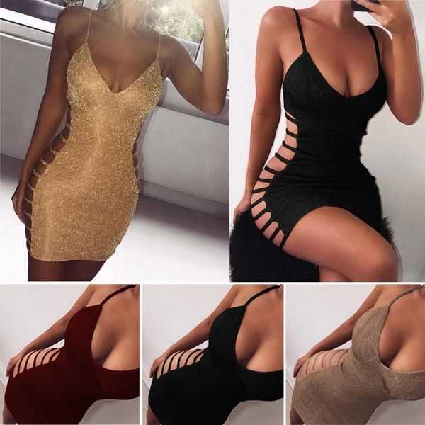 

casual dresses richkeda store bodycon party dress women sleeveless gold bandage v neck spaghetti strap stretchy short mini, Black;gray