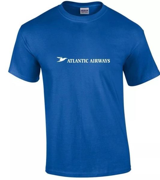 

atlantic airways white logo faroese airline royal blue cotton t-shirt, White;black