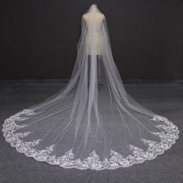 

bridal veils long 3 meters lace wedding veil one layer ivory with comb 300cm for bride veu de noiva, Black