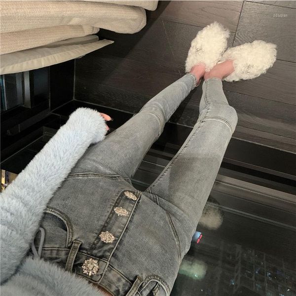 

women's jeans women 2021 spring autumn high elastic stretch female washed denim skinny pencil pants fashion casual trousers g50, Blue