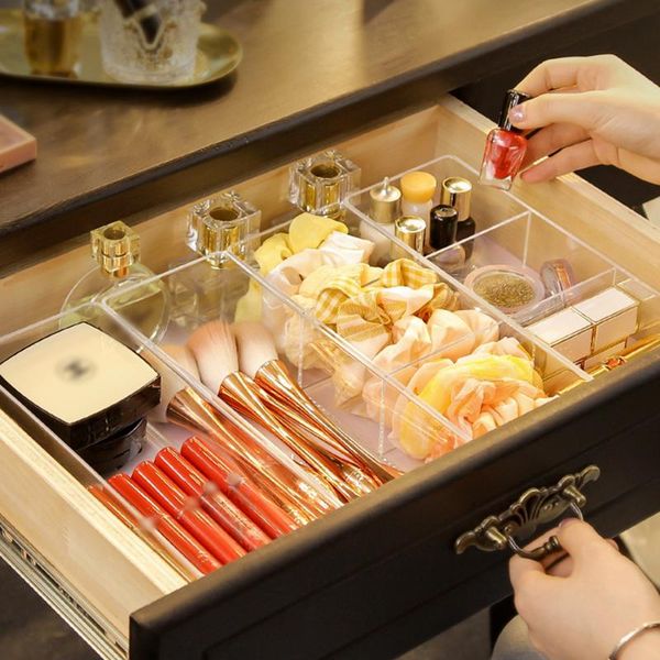 

storage boxes & bins clear acrylic makeup layered box dressing table lipstick cosmetic finishing grid deskdrawer compartment