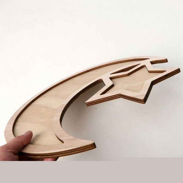 

jewelry pouches, bags wooden crescent moon srar eid ramadan party food serving tableware dessert pastry tray display holder decor ornament, Pink;blue