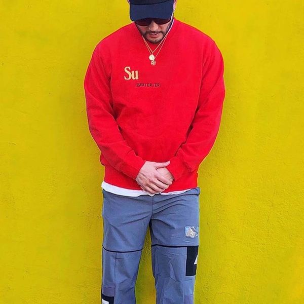 

genuine sweatshirts brand embroidery loose hip-hop plush crew neck pullover, Black