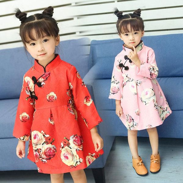 

girl's dresses cheongsam princess for kids girl flower tutu dress spring fashion outerwear children's clothing toddler dressing, Red;yellow