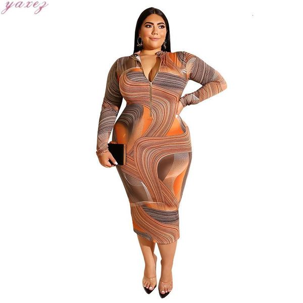 

casual dresses 2021 bohemian women's bodycon flower printing party plus size dress full sleeve v-neck zippers mid-calf maxi long, Black;gray