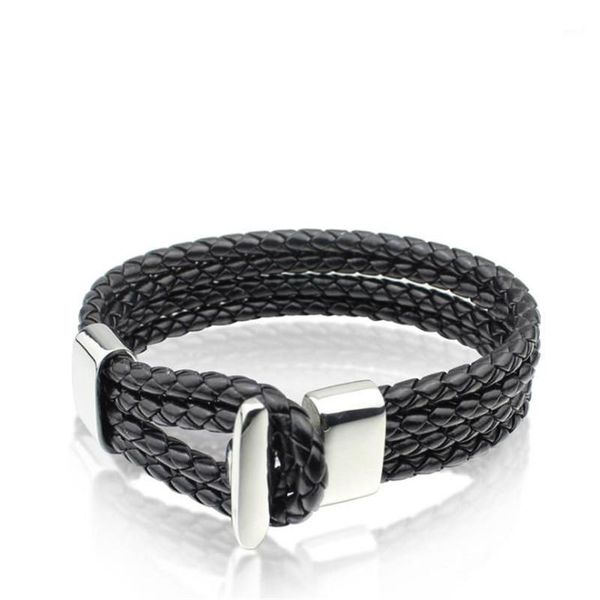 Pulseira de corda de couro preto/marrom de aço de titânio para menwomen tecida 4 pulseira de joias de presente multicamada