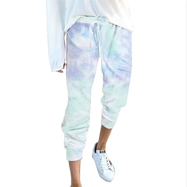 Autunno Donna Casual Tie-dye Stampa Vita alta Pantaloni con coulisse Femme Plus Size Pantaloni lunghi Inverno Sciolto Sport Matita 210522