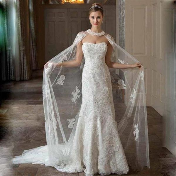 

wraps & jackets wedding accessories shawl white/ivory bridal cloak tulle applique lace jacket size 180cm*300cm