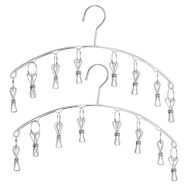 

set of 2,stainless steel laundry drying rack clothes hanger with 8 clips for socks, baby clothes, cloth diapers,bras,towe hangers & racks