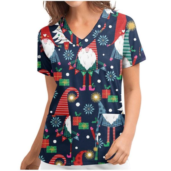 

women's t-shirt 3# christmas printed women tee shirt short sleeve v-neck snowman pattern t-shirts summer cotton clothing, White