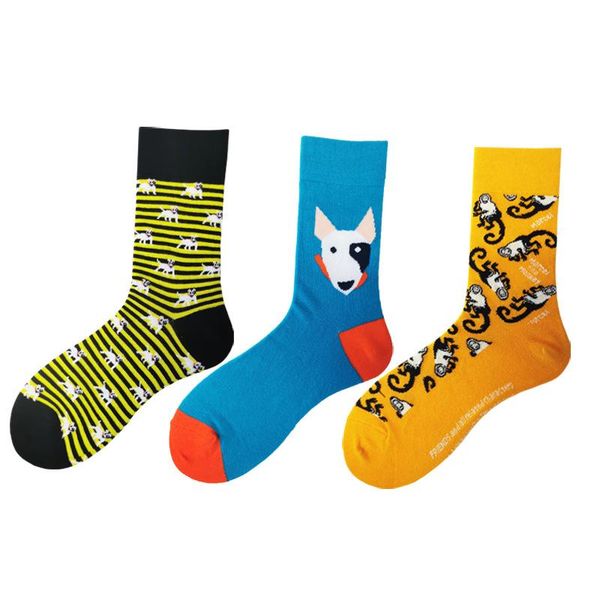 

men's socks cartoon personality monkey puppy fun casual high-end cotton, Black