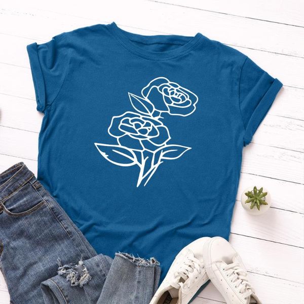 

women's t-shirt roses flowers love gift graphic t shirts for women cotton short sleeve tee female shirt summer casual print clothes gi, White
