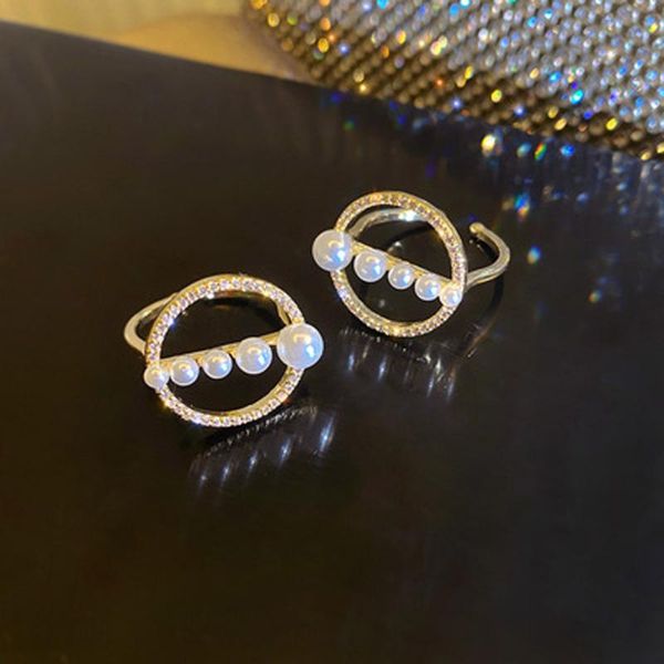 

cluster rings ins style fashion personality imitation pearl geometric shape of hollow out ring female temperament valentine's day gifts, Golden;silver