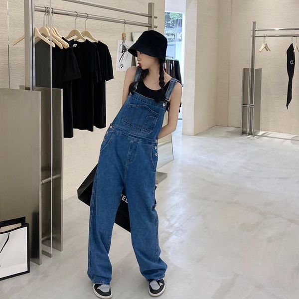 

women's jeans mop the floor pants fall 2021 han edition loose big yards of tall waist trousers wide-legged female blue overalls