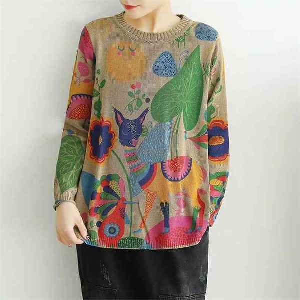 

retro art cartoon lamb sweater women thin loose large size outer wear fashionable bottoming shirt tide 210427, White;black