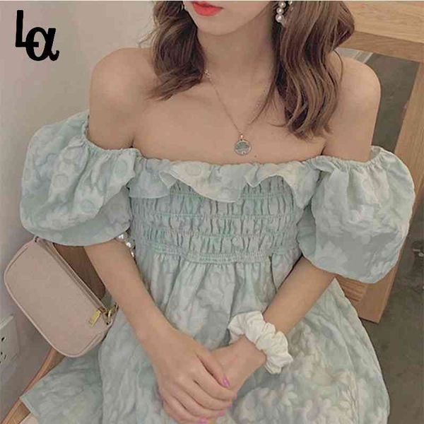 

summer puff sleeve dress princess beach party woman girl square collar french white fairy elegant 210519, Black;gray