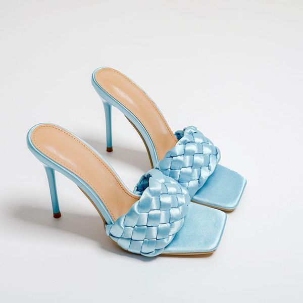 

slippers 2021 luxury slides women 10cm high heels mules fetish summer sandals low prom platform stripper green blue shoes, Black