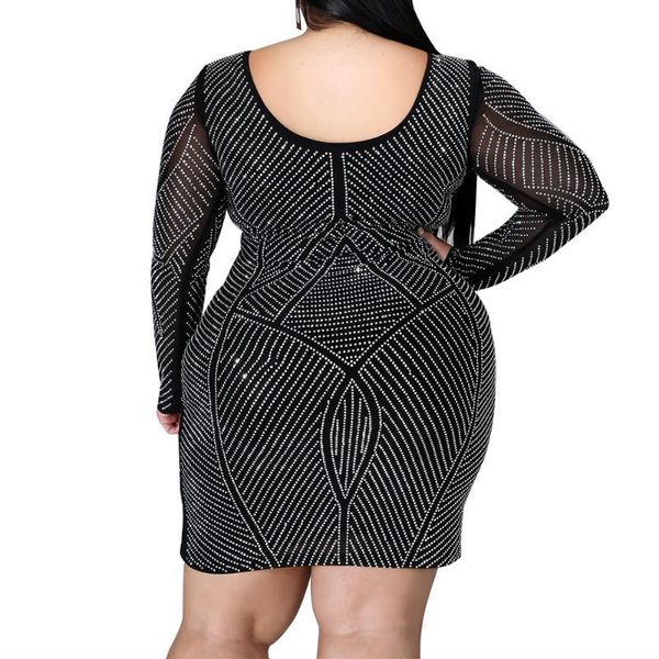 

casual dresses 4xl plus size elegant party dress for women bling drilling ladies vintage boycon robe club vestidos d30 2fwg, Black;gray