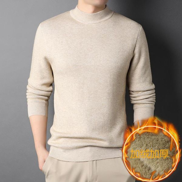 

men's sweaters half turtleneck thick slim pullovers 2021 autumn winter fashion plus velvet warm knitted sweater pull homme, White;black