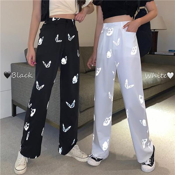 

butterfly reflective fashion yuppie hip hop wide leg trousers black white girls women's pants & capris