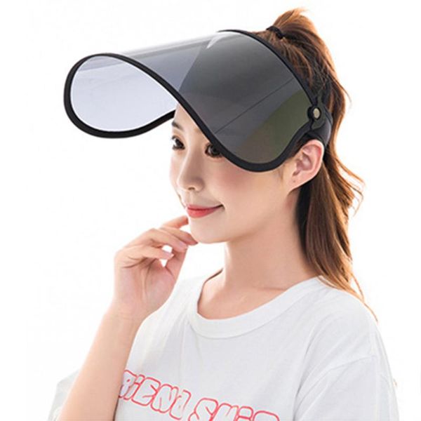 

outdoor hats men women hiking riding sun hat summer protection anti-uv with sunglasses large eaves folding face cover, Black;white