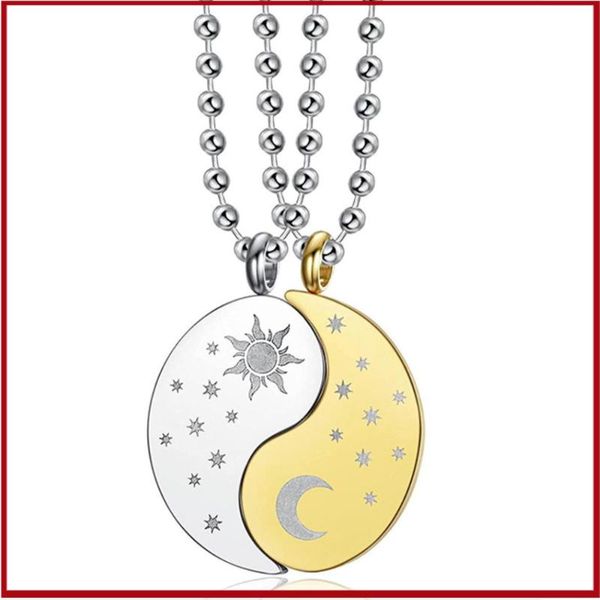 

pendant necklaces stainless steel couple sun moon star charm for friendship jewelry gift, Silver