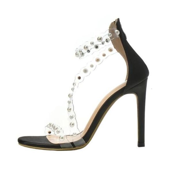 

sandals warm trade women's fashions will see clear for you pearls sandals zipper back cover stiletto cross heel shoes skx6, Black
