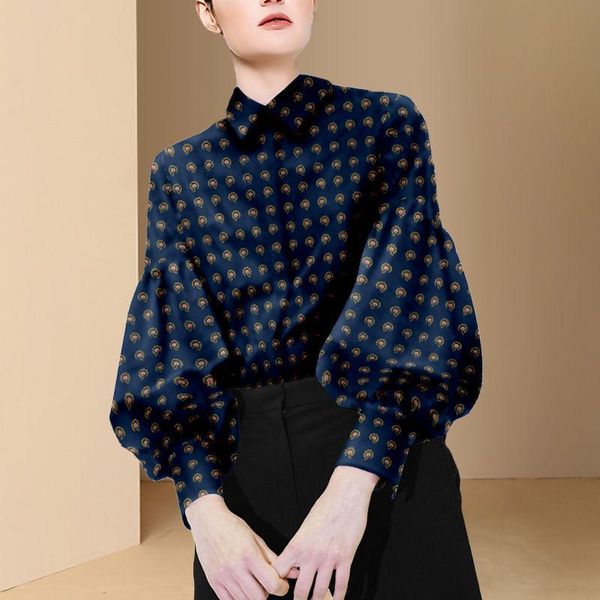 

loose shirt women's bishop sleeves fashion simple spring 2021 printed design sense korean clothing blouses & shirts, White