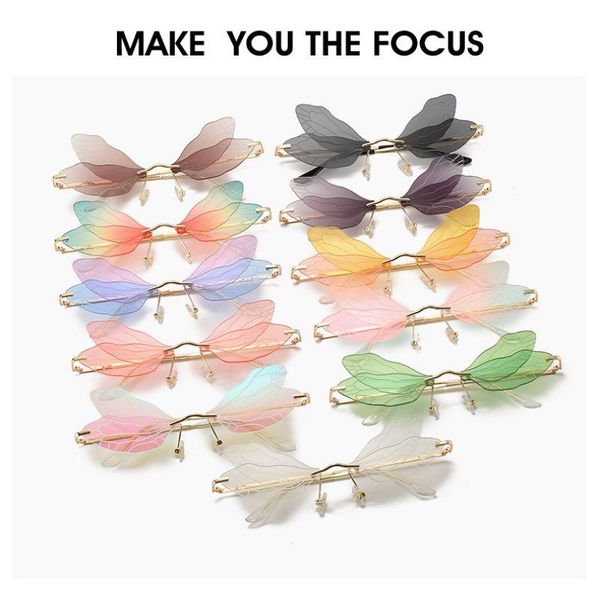 

outdoor eyewear 2021 fashion dragonfly sunglasses women men brand design rimless wave luxury trending narrow sun glasses