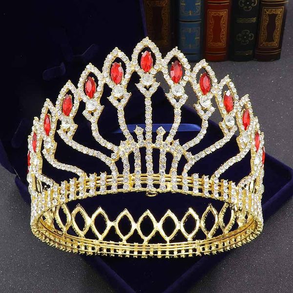 

hair clips & barrettes queen rhinestone bridal tiaras big round crowns women crystal baroque bride jewelry pageant diadem wedding accessorie, Golden;silver