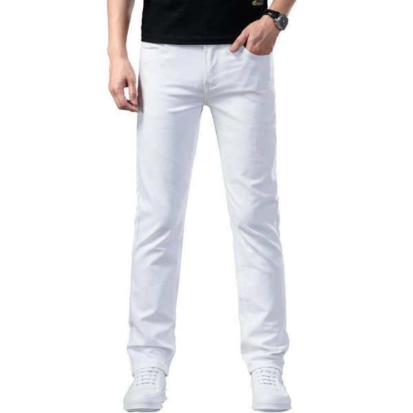 

men's jeans hong kong fashion brand high-end summer white straight tube loose elastic leisure long pants thin, Blue