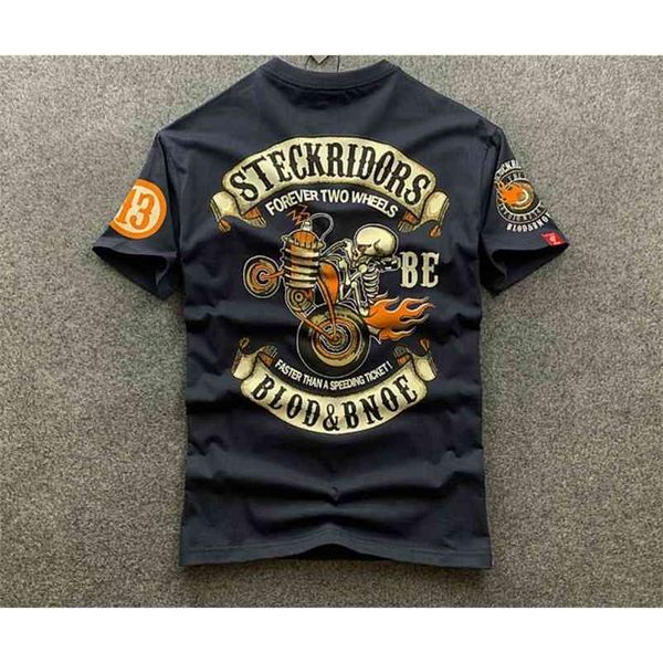 

men's skull t shirt male motorcycle punk rock t-shirt mens summer short sleeve hip hop casual loose cotton tee shirt m-3xl 210409, White;black