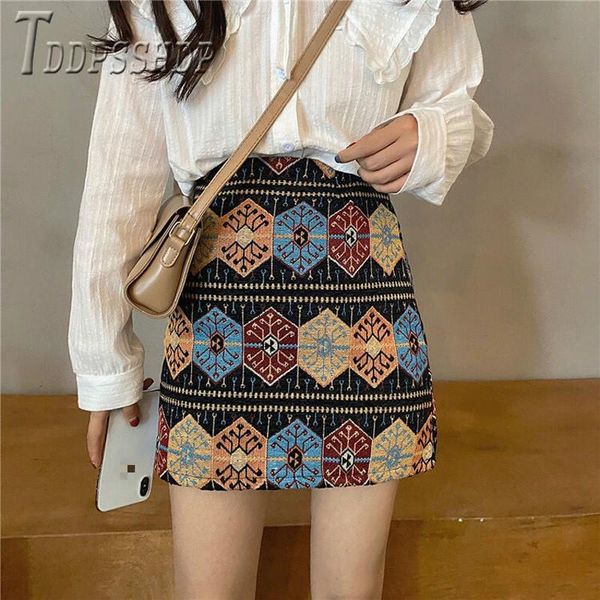 

skirts 2021 autumn winter ethnic retro women skirt embroidery a line female, Black