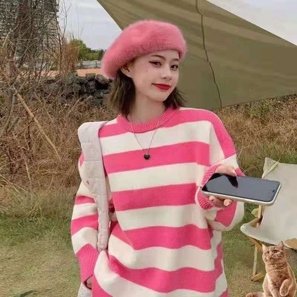 

luxury ets 2021 pullover sweater women's autumn winter lazy loose stripe korean college coat, Black;brown