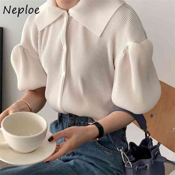 

kuzuwata turn down collar long sleeve single breast blouse women work style ol solid blusas spring all match ladies 210422, White