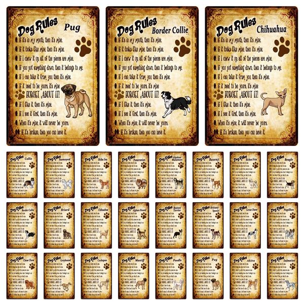 

pet dog rules basenji border collie pug chihuahua metal sign home decor bar wall art painting 20*30 cm size dy158