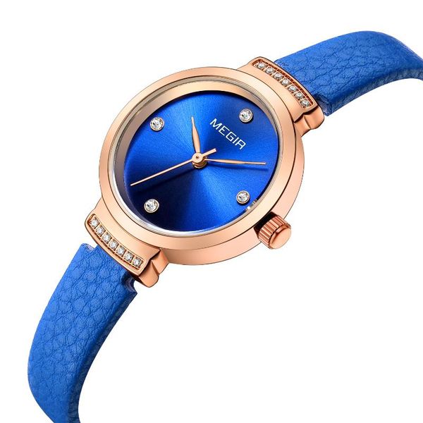 

wristwatches fashion megir brand women watch elegant blue quartz watches lady leather small dress ladies female clock, Slivery;brown