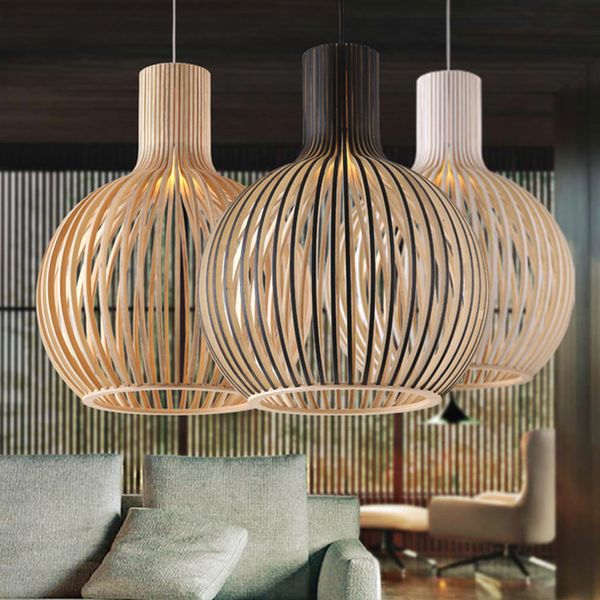 Modern Holland Black White Lamps Birdcage in legno massello E27 Lampadina Lampadario Illuminazione Nordic Home