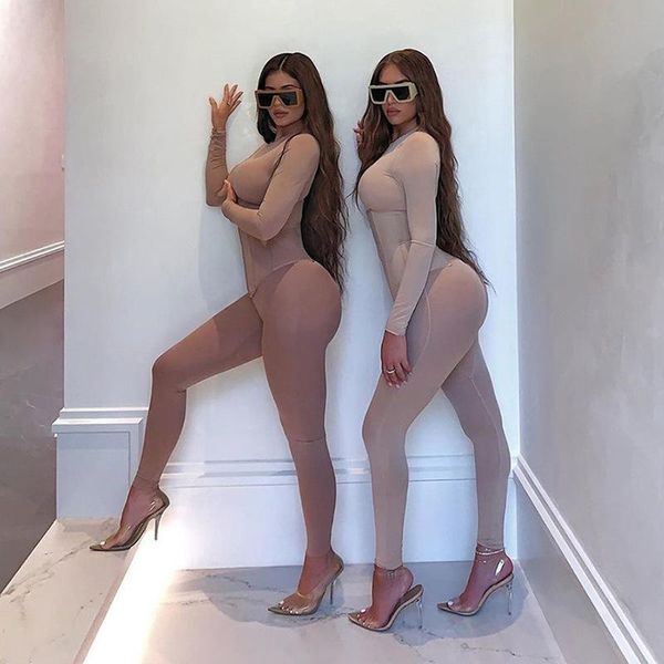 

women's pants & capris european and american style 2021 autumn solid color long tight hip sports jumpsuit, Black;white