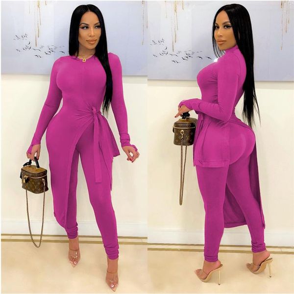 

women's two piece pants elegant set women outifits o-neck long sleeve irregular bow tie split and skinny leggings matching sets, White