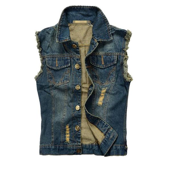 

men's vests nice brand hip hop sleeveless summer ripped mens denim vest male tank washed jeans waistcoat man cowboy jacket 7xl, Black;white