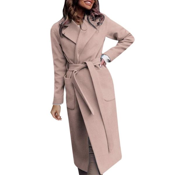 

vogue autumn women long trench coats leather coat nice stylish womens windbreaker winter outerwear women's wool & blends, Black