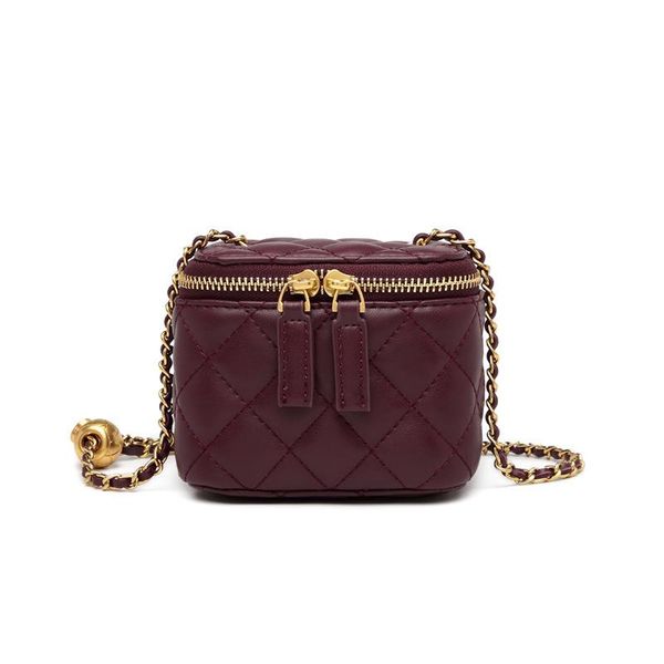 

card holders messenger makeup bag fashion lingge chain small fragrant golden ball square zip shoulder belt, Brown;gray