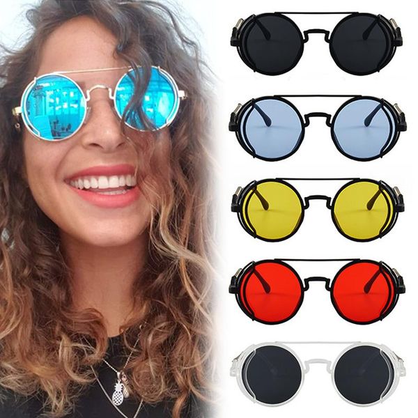 

sunglasses vintage round steampunk men women fashion metal glasses brand design uv400 gafas, White;black