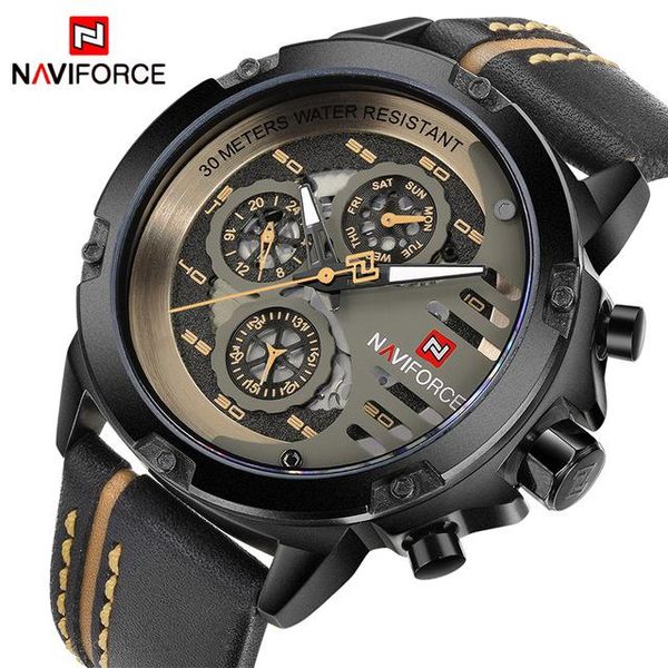 

wristwatches naviforce mens watches waterproof date quartz watch man leather sport wrist men clock dropship, Slivery;brown