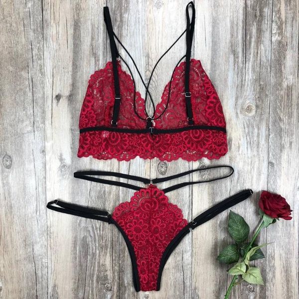 

bras sets women bra set fashion polyester lace lingerie straps lenceria mujer sissy panty bandage babydoll 3*0, Red;black