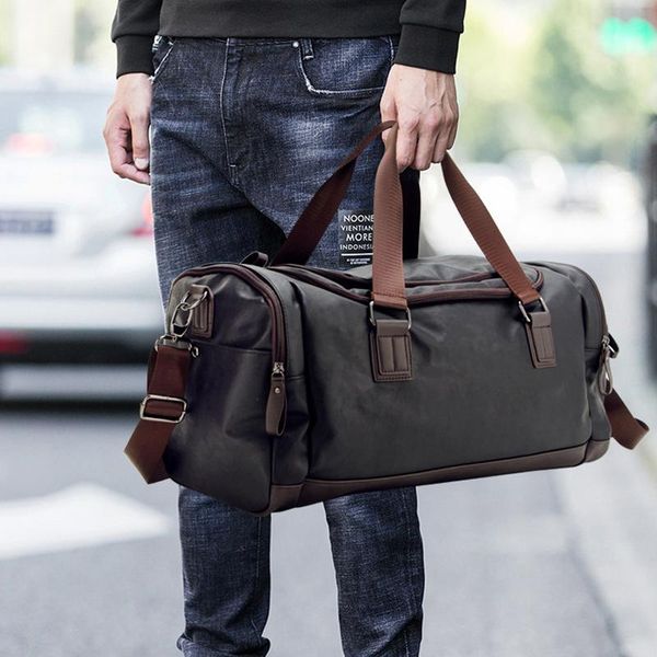 

duffel bags 2021 men's casual pu leather travel bag large capacity solid waterproof men messenger big handbags